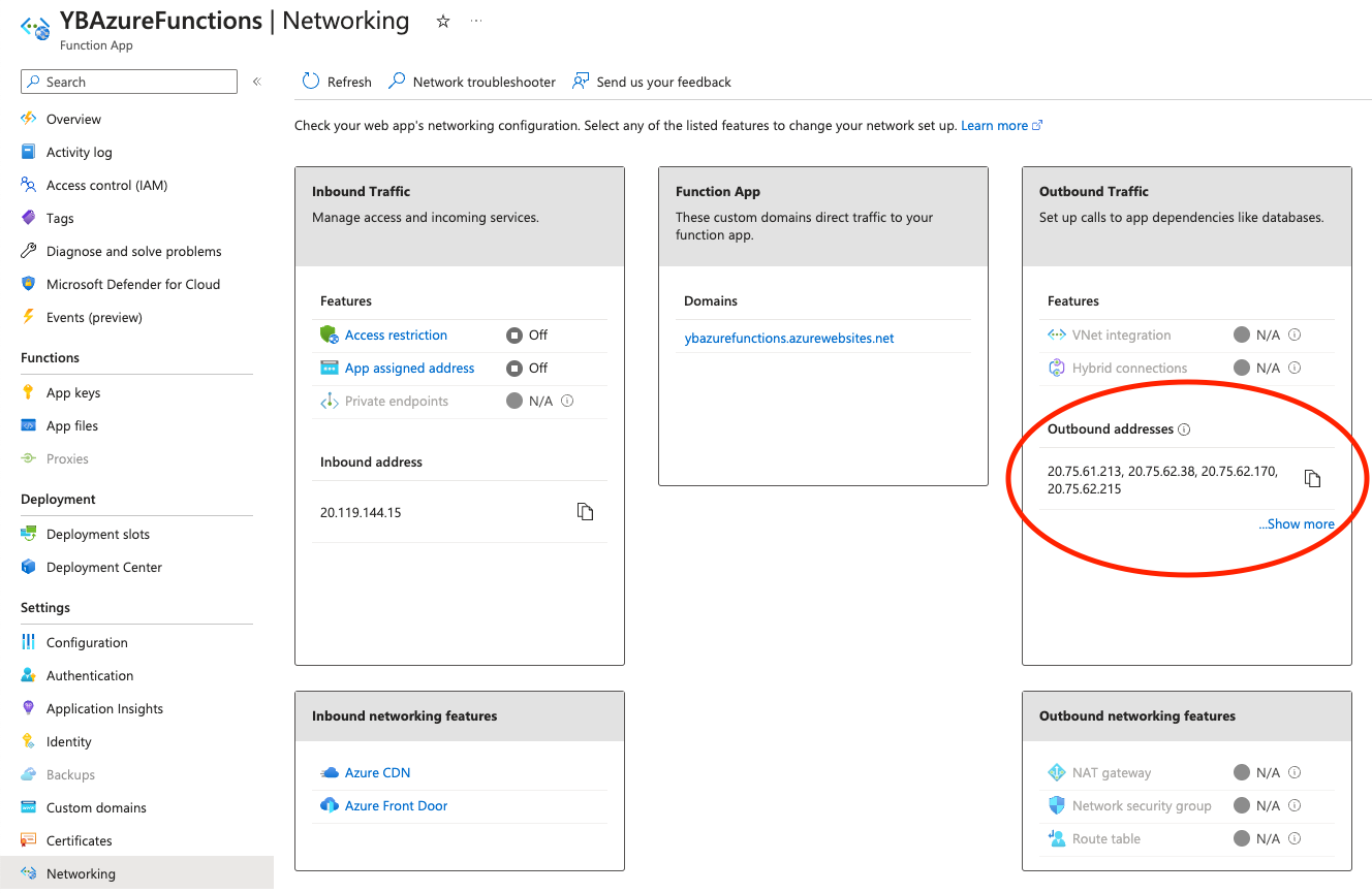 Locate outbound IP addresses in the Azure portal