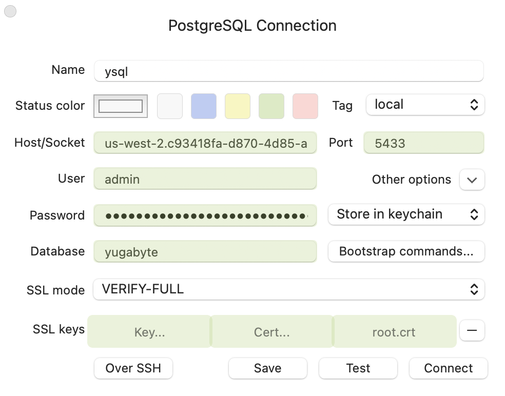 YSQL connection parameters