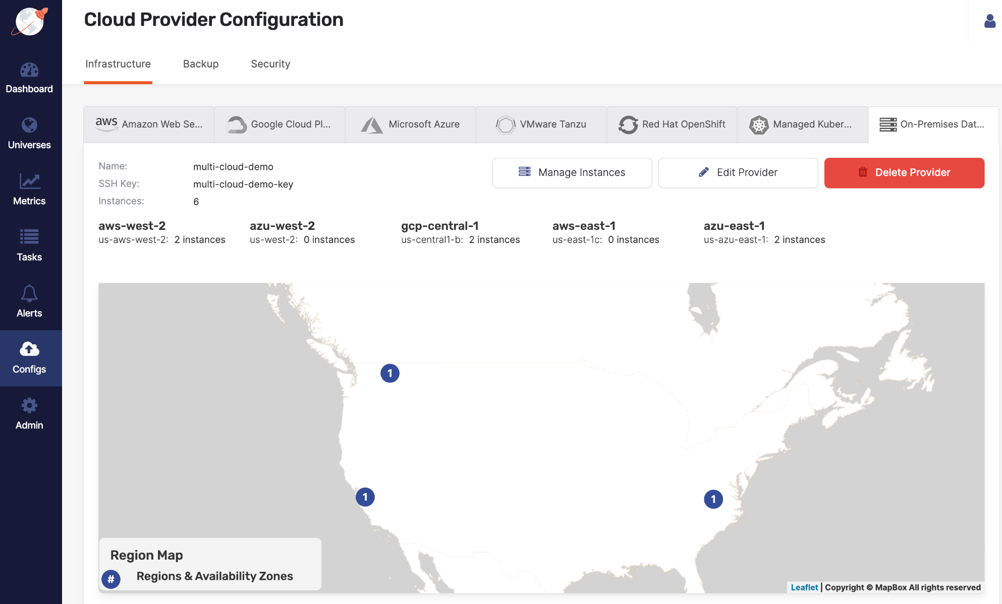 Multi-cloud provider map view