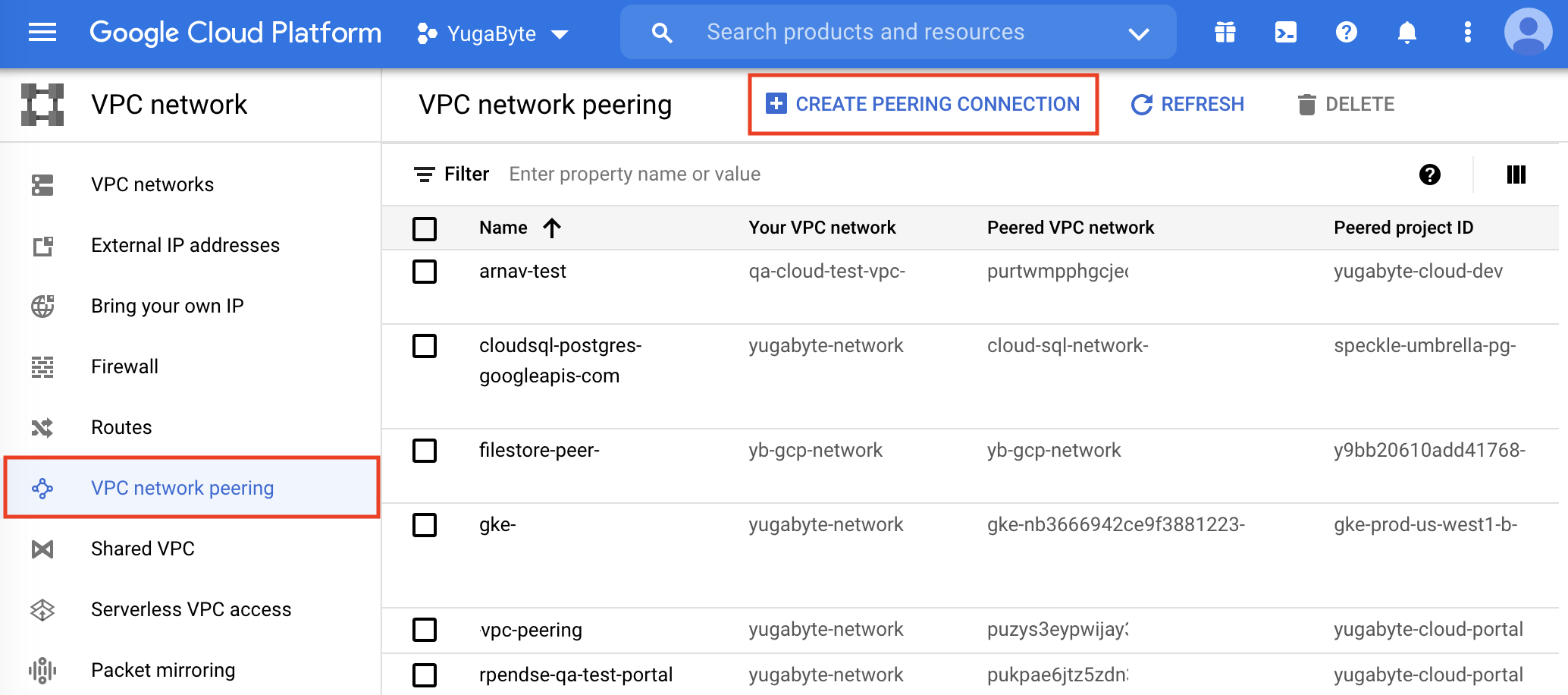 VPC network peering in GCP