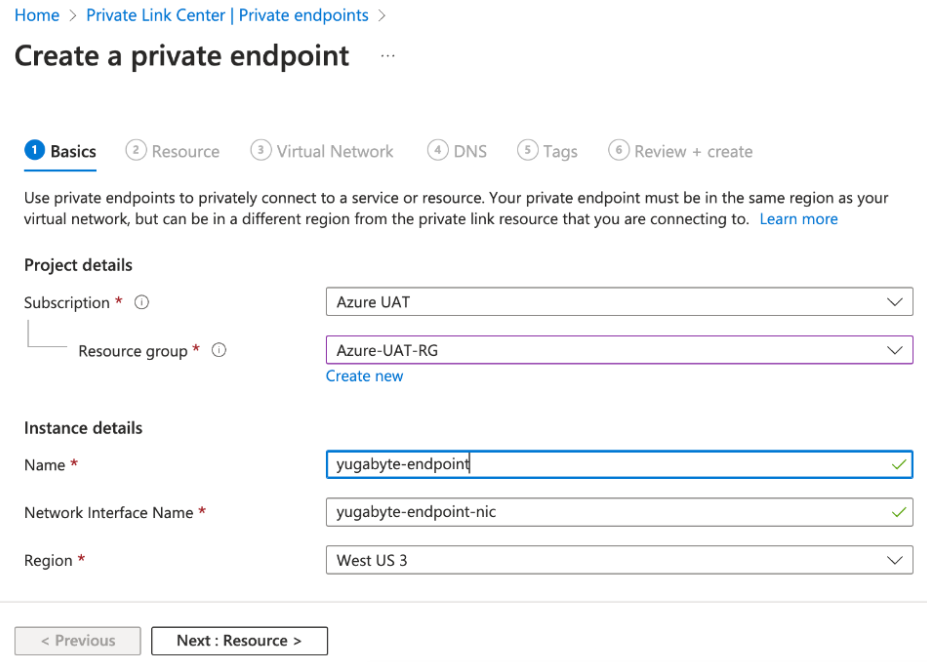 Azure Create private endpoint