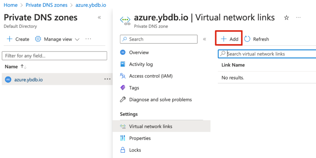 Azure Create Virtual network links