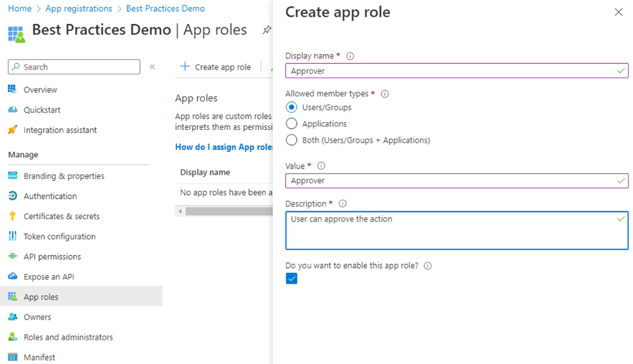 Configuring App Roles in Azure AD Application registrations